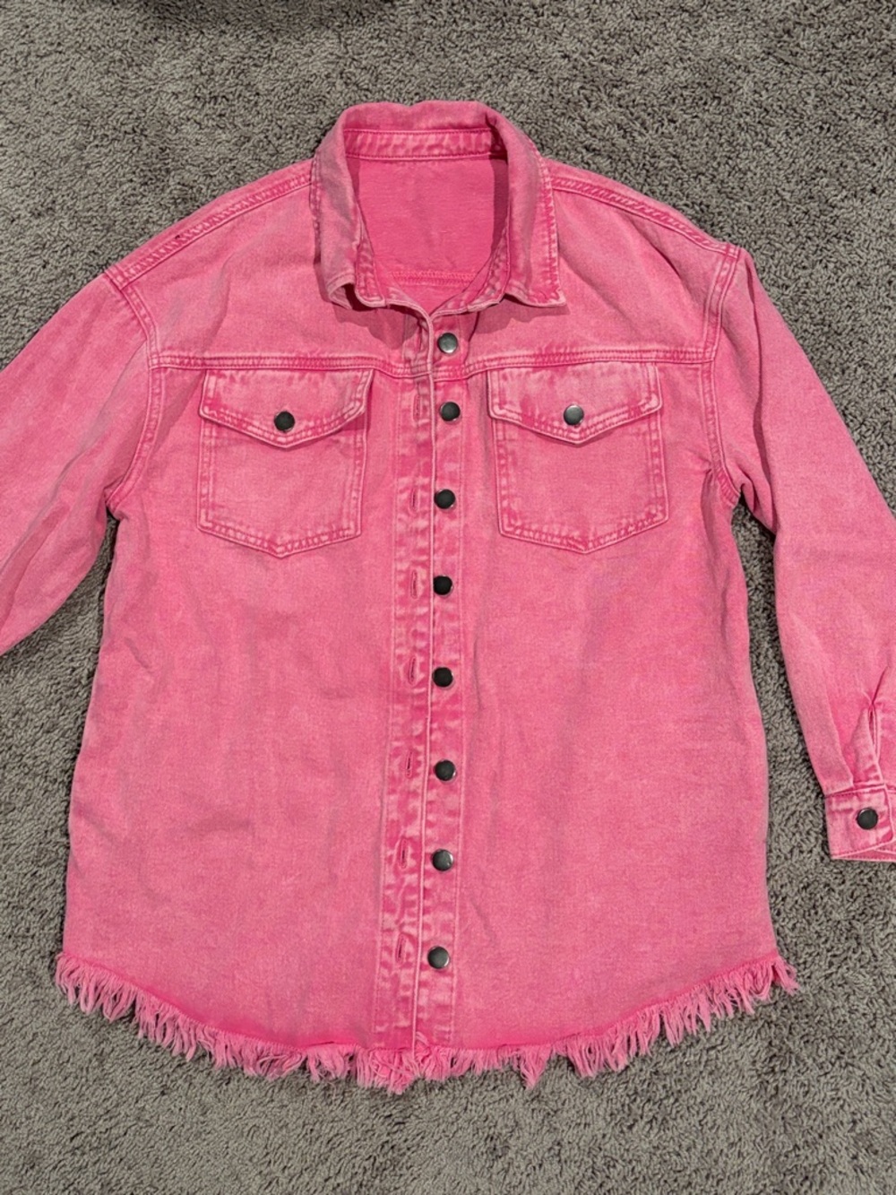 Pink Frayed Hem Denim Shacket